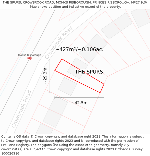 THE SPURS, CROWBROOK ROAD, MONKS RISBOROUGH, PRINCES RISBOROUGH, HP27 9LW: Plot and title map