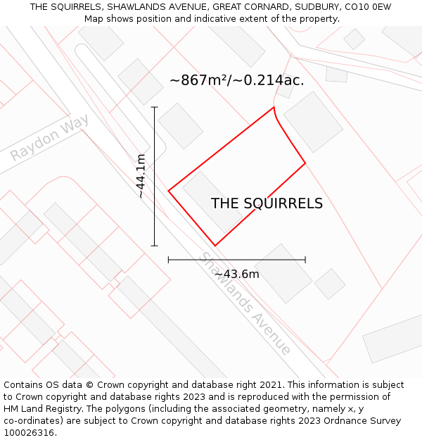 THE SQUIRRELS, SHAWLANDS AVENUE, GREAT CORNARD, SUDBURY, CO10 0EW: Plot and title map