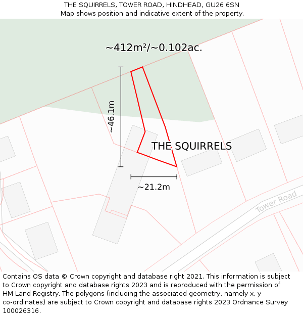 THE SQUIRRELS, TOWER ROAD, HINDHEAD, GU26 6SN: Plot and title map