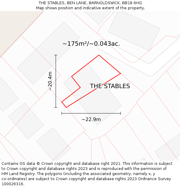 THE STABLES, BEN LANE, BARNOLDSWICK, BB18 6HG: Plot and title map