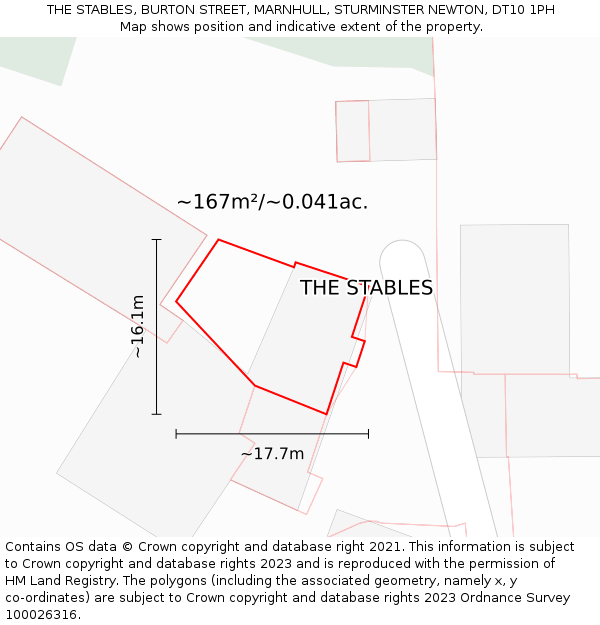 THE STABLES, BURTON STREET, MARNHULL, STURMINSTER NEWTON, DT10 1PH: Plot and title map