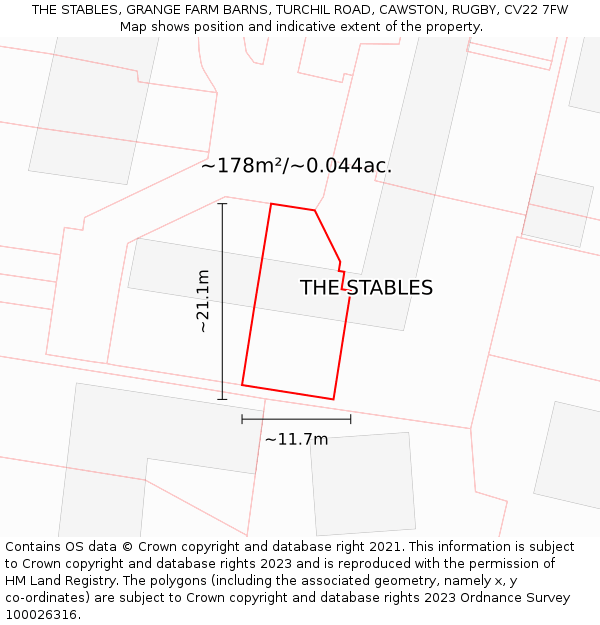 THE STABLES, GRANGE FARM BARNS, TURCHIL ROAD, CAWSTON, RUGBY, CV22 7FW: Plot and title map