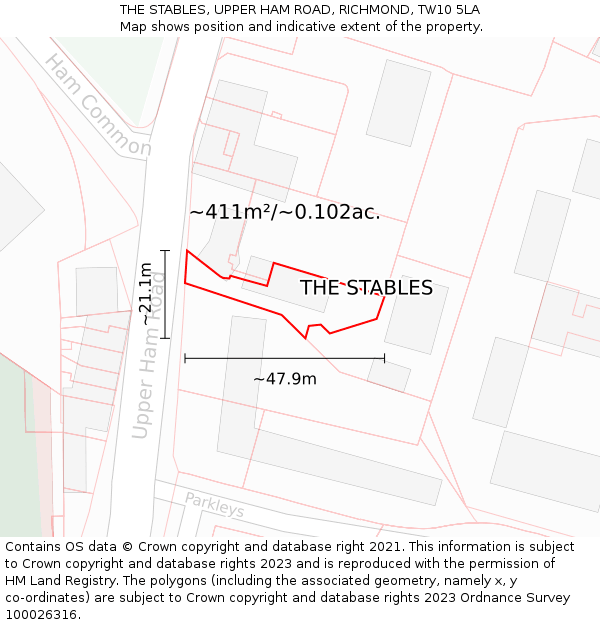 THE STABLES, UPPER HAM ROAD, RICHMOND, TW10 5LA: Plot and title map