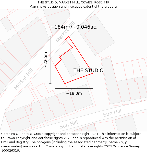 THE STUDIO, MARKET HILL, COWES, PO31 7TR: Plot and title map
