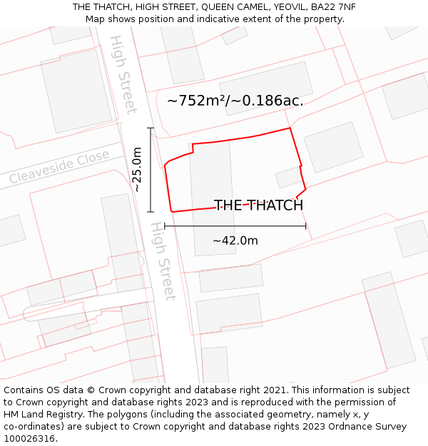 THE THATCH, HIGH STREET, QUEEN CAMEL, YEOVIL, BA22 7NF: Plot and title map