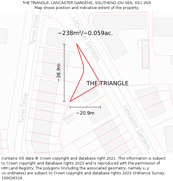 THE TRIANGLE, LANCASTER GARDENS, SOUTHEND-ON-SEA, SS1 2NS: Plot and title map