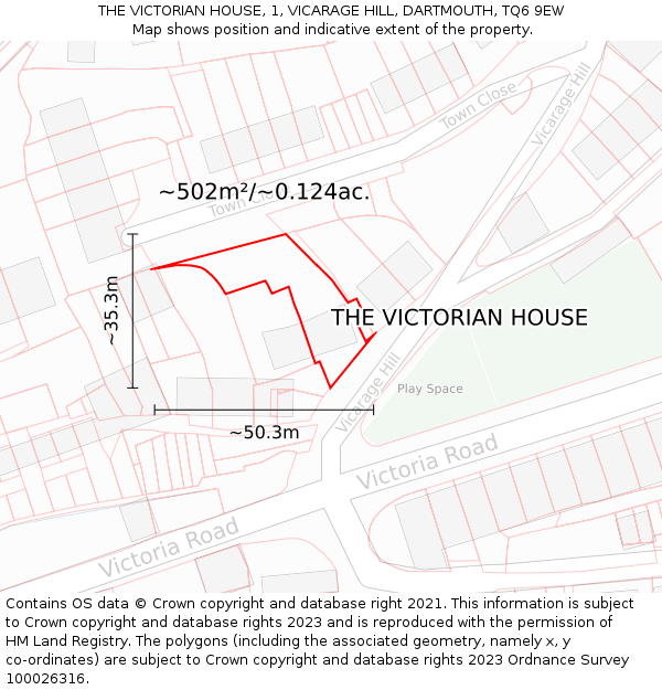 THE VICTORIAN HOUSE, 1, VICARAGE HILL, DARTMOUTH, TQ6 9EW: Plot and title map
