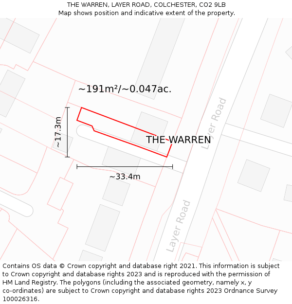 THE WARREN, LAYER ROAD, COLCHESTER, CO2 9LB: Plot and title map