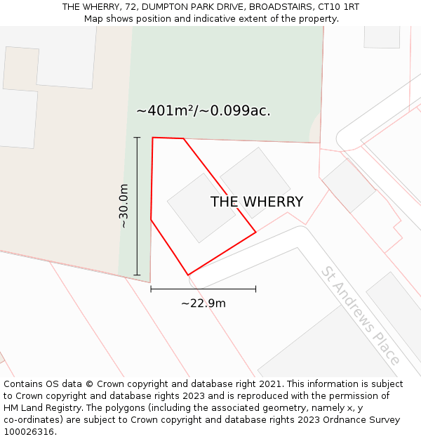 THE WHERRY, 72, DUMPTON PARK DRIVE, BROADSTAIRS, CT10 1RT: Plot and title map