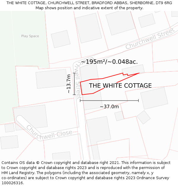 THE WHITE COTTAGE, CHURCHWELL STREET, BRADFORD ABBAS, SHERBORNE, DT9 6RG: Plot and title map