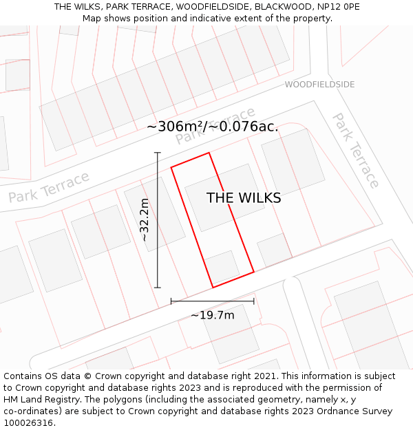 THE WILKS, PARK TERRACE, WOODFIELDSIDE, BLACKWOOD, NP12 0PE: Plot and title map