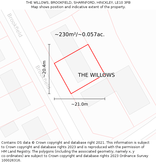 THE WILLOWS, BROOKFIELD, SHARNFORD, HINCKLEY, LE10 3PB: Plot and title map