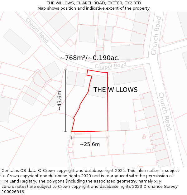 THE WILLOWS, CHAPEL ROAD, EXETER, EX2 8TB: Plot and title map