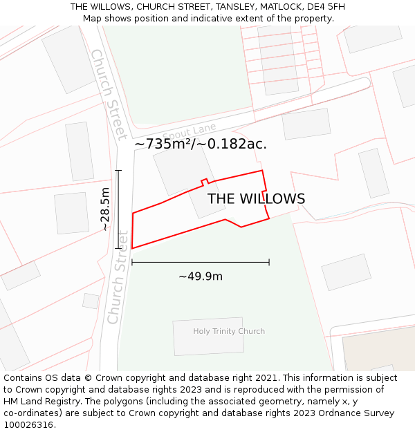 THE WILLOWS, CHURCH STREET, TANSLEY, MATLOCK, DE4 5FH: Plot and title map