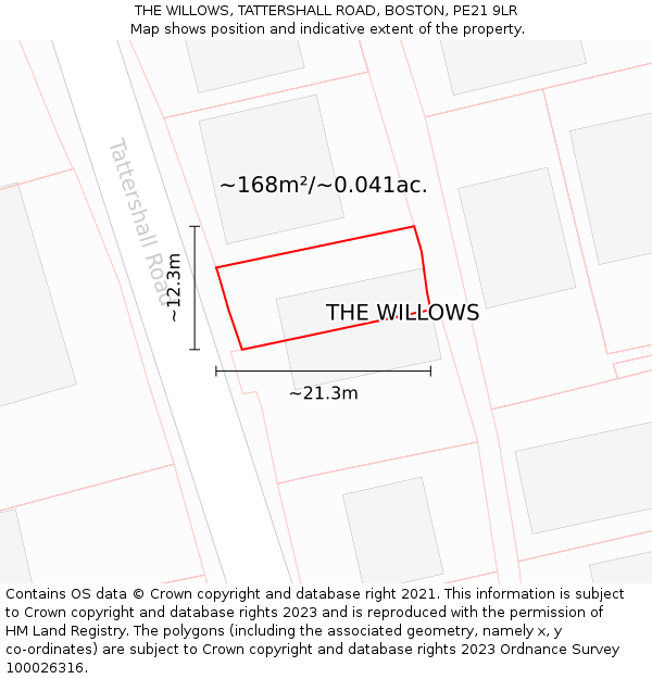 THE WILLOWS, TATTERSHALL ROAD, BOSTON, PE21 9LR: Plot and title map