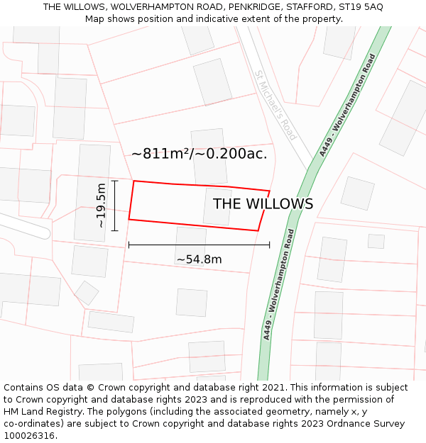 THE WILLOWS, WOLVERHAMPTON ROAD, PENKRIDGE, STAFFORD, ST19 5AQ: Plot and title map