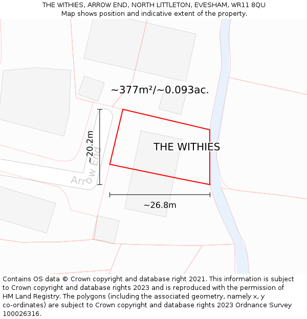 THE WITHIES, ARROW END, NORTH LITTLETON, EVESHAM, WR11 8QU: Plot and title map