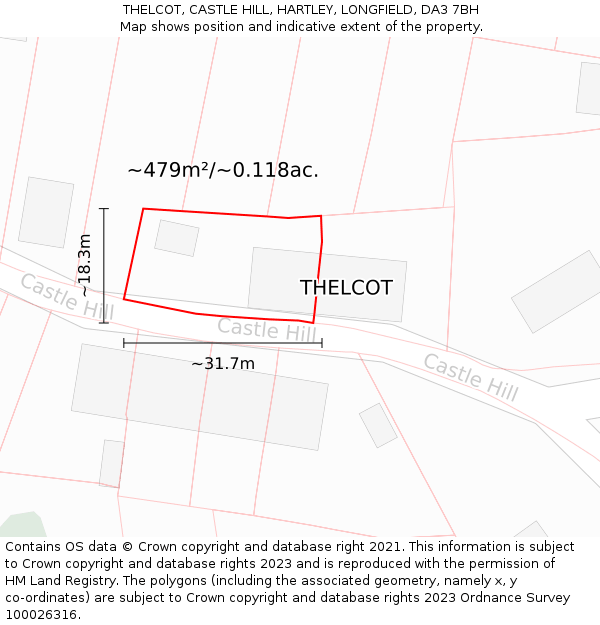 THELCOT, CASTLE HILL, HARTLEY, LONGFIELD, DA3 7BH: Plot and title map