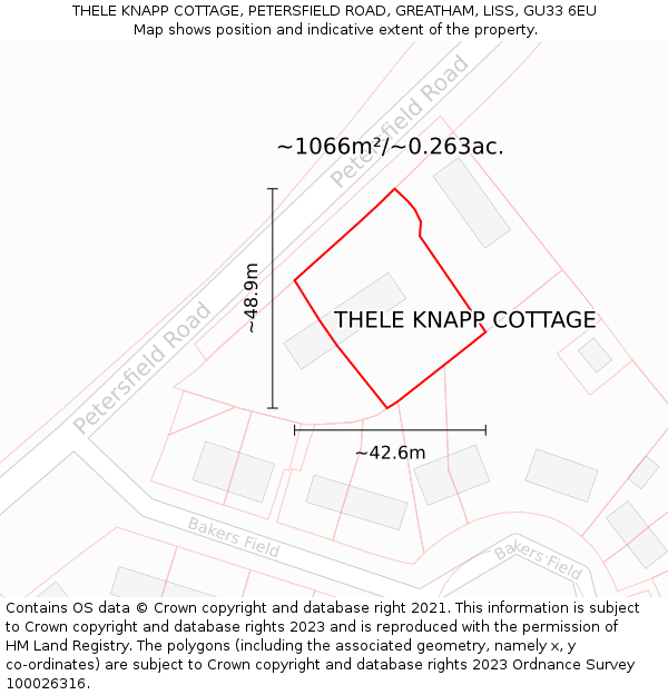 THELE KNAPP COTTAGE, PETERSFIELD ROAD, GREATHAM, LISS, GU33 6EU: Plot and title map