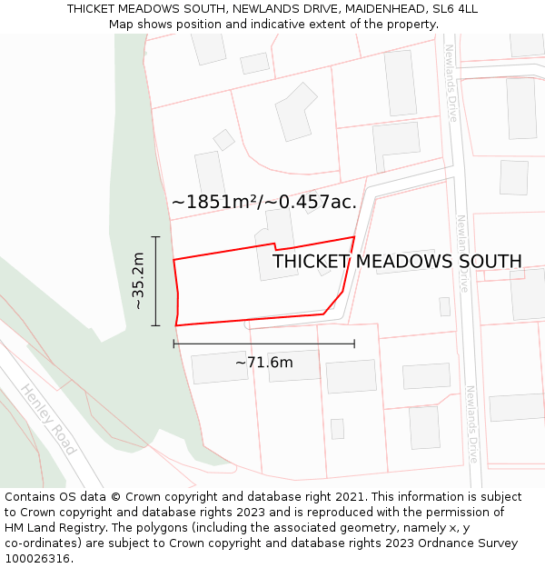 THICKET MEADOWS SOUTH, NEWLANDS DRIVE, MAIDENHEAD, SL6 4LL: Plot and title map