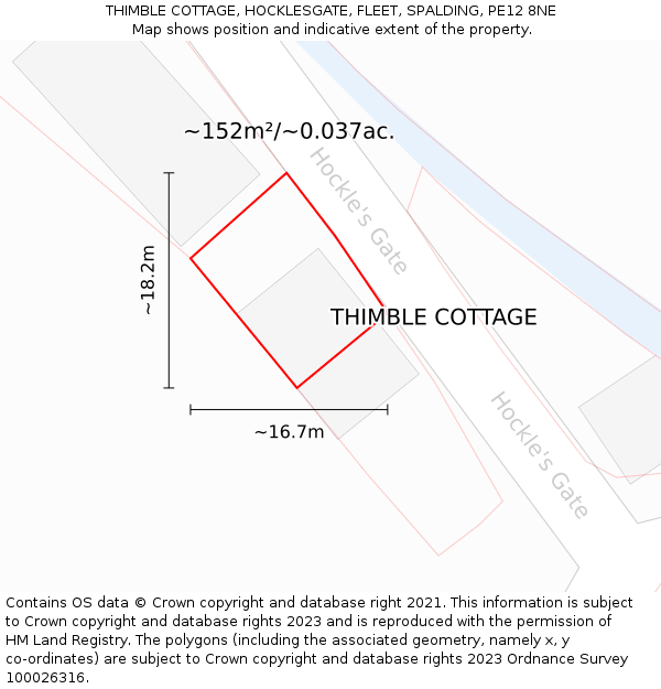 THIMBLE COTTAGE, HOCKLESGATE, FLEET, SPALDING, PE12 8NE: Plot and title map