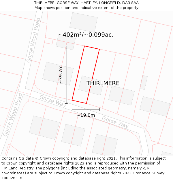 THIRLMERE, GORSE WAY, HARTLEY, LONGFIELD, DA3 8AA: Plot and title map
