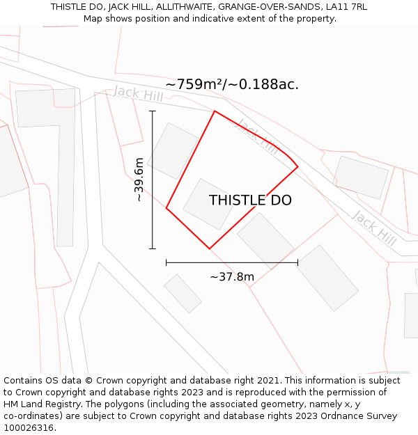 THISTLE DO, JACK HILL, ALLITHWAITE, GRANGE-OVER-SANDS, LA11 7RL: Plot and title map