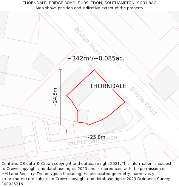 THORNDALE, BRIDGE ROAD, BURSLEDON, SOUTHAMPTON, SO31 8AG: Plot and title map