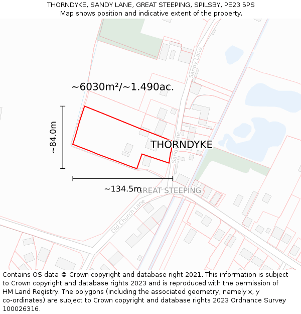 THORNDYKE, SANDY LANE, GREAT STEEPING, SPILSBY, PE23 5PS: Plot and title map