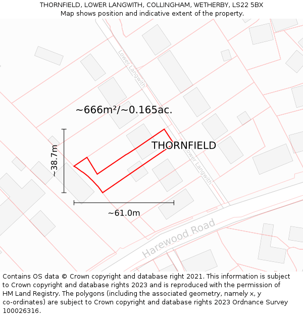 THORNFIELD, LOWER LANGWITH, COLLINGHAM, WETHERBY, LS22 5BX: Plot and title map