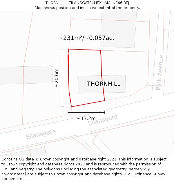 THORNHILL, EILANSGATE, HEXHAM, NE46 3EJ: Plot and title map