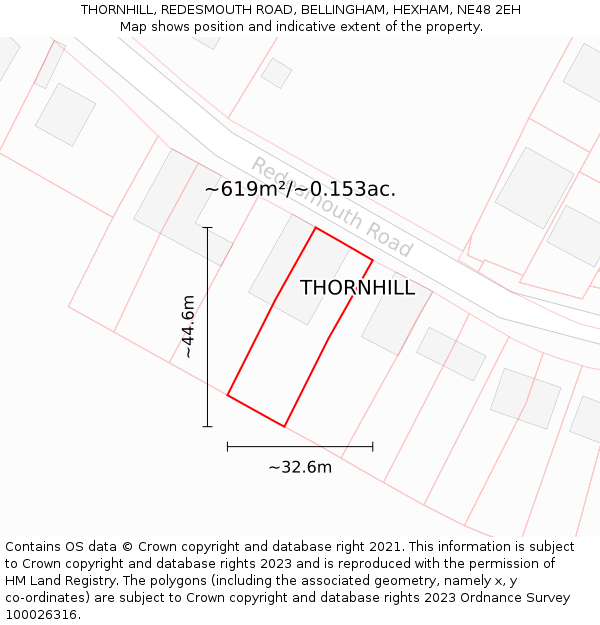 THORNHILL, REDESMOUTH ROAD, BELLINGHAM, HEXHAM, NE48 2EH: Plot and title map