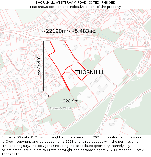 THORNHILL, WESTERHAM ROAD, OXTED, RH8 0ED: Plot and title map