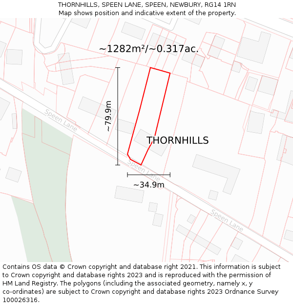 THORNHILLS, SPEEN LANE, SPEEN, NEWBURY, RG14 1RN: Plot and title map