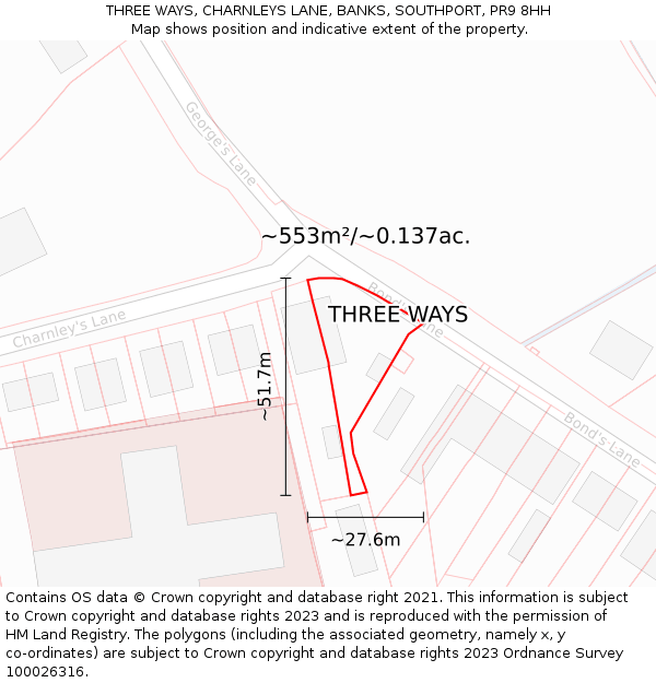 THREE WAYS, CHARNLEYS LANE, BANKS, SOUTHPORT, PR9 8HH: Plot and title map
