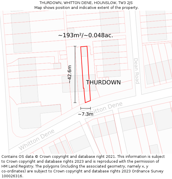 THURDOWN, WHITTON DENE, HOUNSLOW, TW3 2JS: Plot and title map