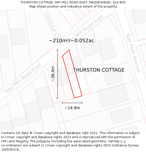 THURSTON COTTAGE, RAY MILL ROAD EAST, MAIDENHEAD, SL6 8SX: Plot and title map