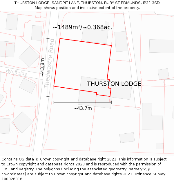 THURSTON LODGE, SANDPIT LANE, THURSTON, BURY ST EDMUNDS, IP31 3SD: Plot and title map
