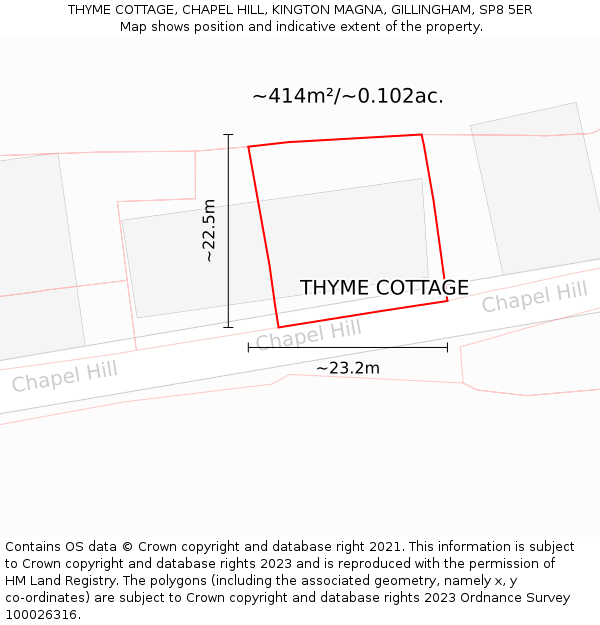 THYME COTTAGE, CHAPEL HILL, KINGTON MAGNA, GILLINGHAM, SP8 5ER: Plot and title map