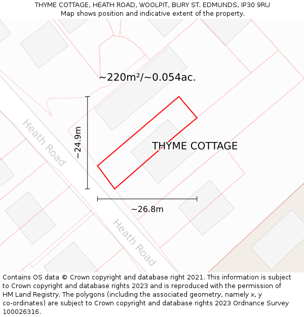 THYME COTTAGE, HEATH ROAD, WOOLPIT, BURY ST. EDMUNDS, IP30 9RU: Plot and title map