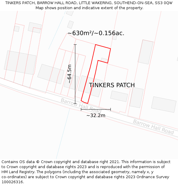 TINKERS PATCH, BARROW HALL ROAD, LITTLE WAKERING, SOUTHEND-ON-SEA, SS3 0QW: Plot and title map
