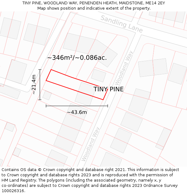 TINY PINE, WOODLAND WAY, PENENDEN HEATH, MAIDSTONE, ME14 2EY: Plot and title map