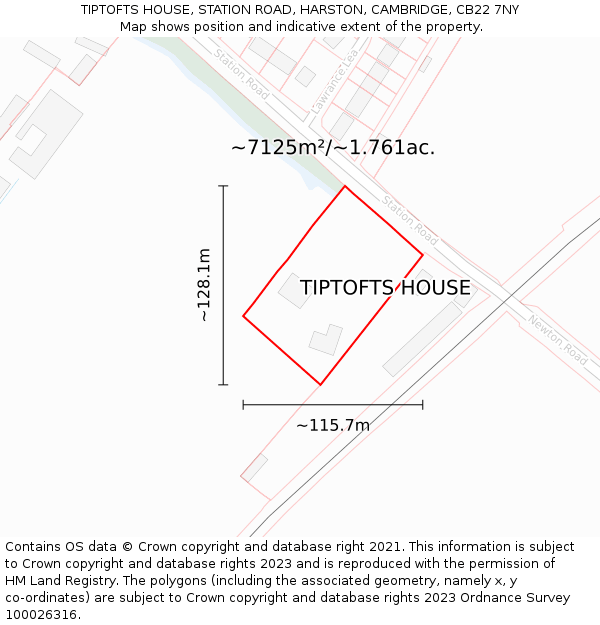 TIPTOFTS HOUSE, STATION ROAD, HARSTON, CAMBRIDGE, CB22 7NY: Plot and title map