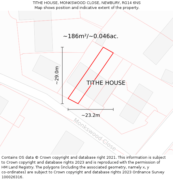 TITHE HOUSE, MONKSWOOD CLOSE, NEWBURY, RG14 6NS: Plot and title map