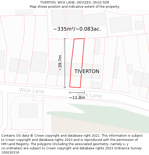 TIVERTON, WICK LANE, DEVIZES, SN10 5DR: Plot and title map