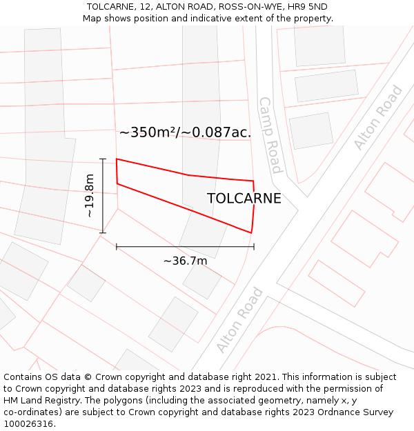 TOLCARNE, 12, ALTON ROAD, ROSS-ON-WYE, HR9 5ND: Plot and title map