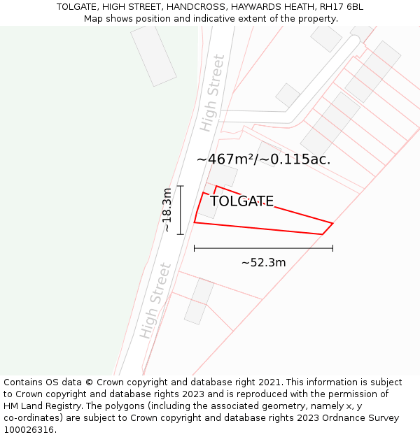 TOLGATE, HIGH STREET, HANDCROSS, HAYWARDS HEATH, RH17 6BL: Plot and title map
