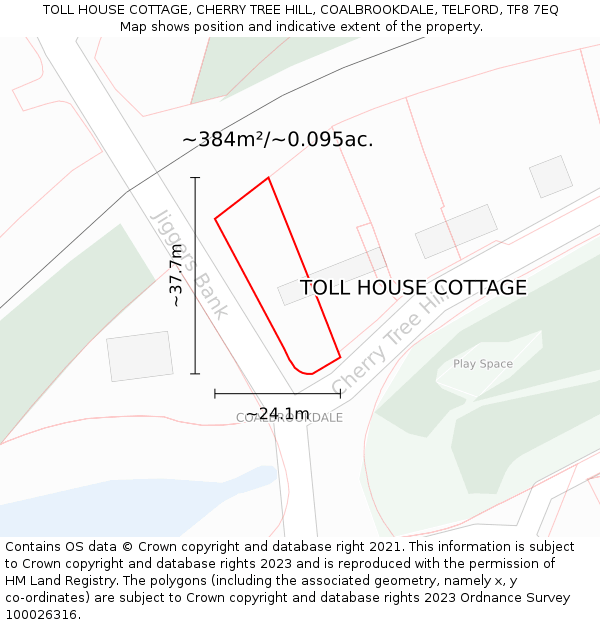 TOLL HOUSE COTTAGE, CHERRY TREE HILL, COALBROOKDALE, TELFORD, TF8 7EQ: Plot and title map