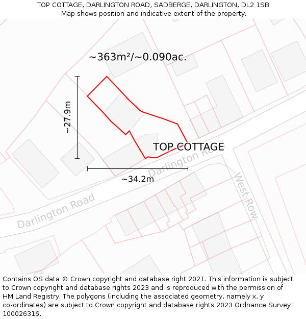 TOP COTTAGE, DARLINGTON ROAD, SADBERGE, DARLINGTON, DL2 1SB: Plot and title map