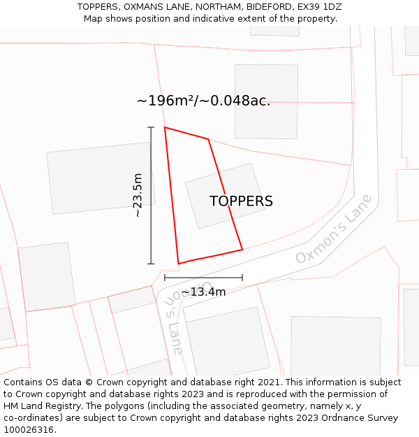 TOPPERS, OXMANS LANE, NORTHAM, BIDEFORD, EX39 1DZ: Plot and title map